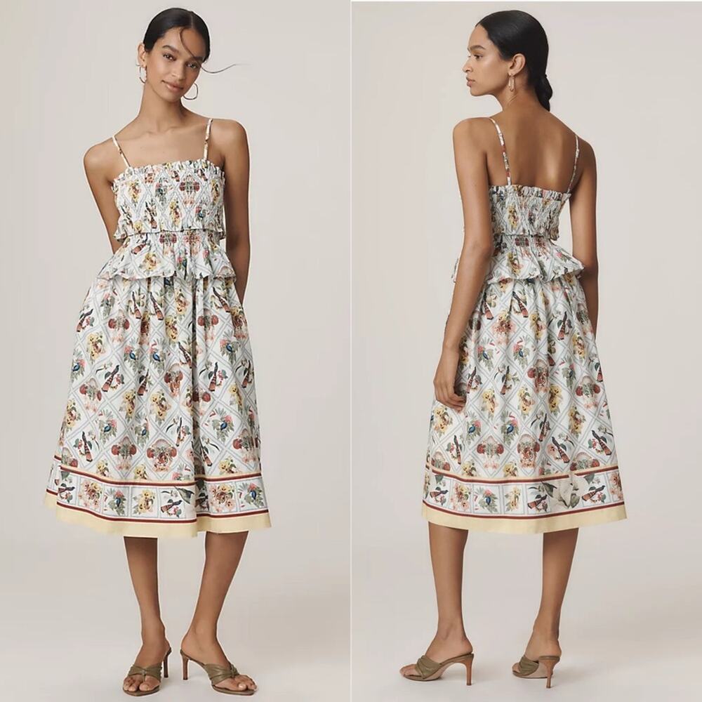 By Anthropologie Smocked Peplum Midi Dress
